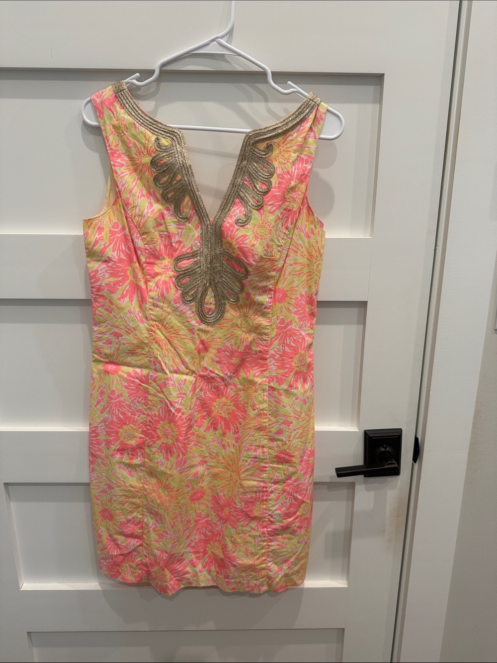 Sleeveless Pink Floral Embroidered V-Neck Dress
